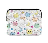 Cute Cat Bianco Stampato Computer Sleeve | Custodia protettiva per laptop con fodera in morbido velluto e guida alle misure del dispositivo, taglia M