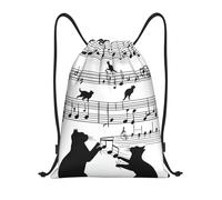 Cute Cat Black Animal Music Note Pattern Unisex Borsa Con Coulisse Resistente Sacchetto Sportivo Leggero Zainetto Per Viaggio All'Aperto Tempo Libero Escursionismo