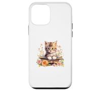 Cute Cat Book Lover Floral Watercolor Custodia per iPhone 12 mini