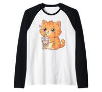 Cute Cat Bubble Tea Kawaii Anime Cats Lover Girls Maglia con Maniche Raglan
