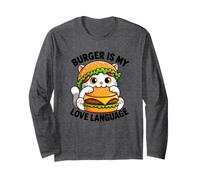Cute Cat Cartoon Burger è Il Mio Amore e Lingua Maglia a Manica