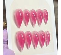 Cute Cat Claw Press on Nails Short Handmade Transparent rose red Halloween Reusable Thick Acrylic Press on Nails Cat Dragon Eagle Claw False Nail with Designs Glossy Glue on Nail (M)