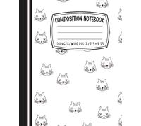 Cute Cat Composition Notebook 110 Pages Matte Cover: Minimalist Cat Face Pattern Wide Ruled 7.5"×9.25" Cute Aesthetic School Journal for Cat Lovers
