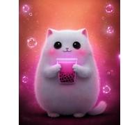 Cute Cat Composition Notebook: Adorable Kitten Bubble Tea Cover Journal with Wide Ruled Pages, Matte Finish, 7.5 x 9.25 Writing Book for School Notes, Diaries, and Gifts