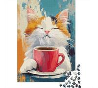 Cute Cat Drinking Coffee 1000 Pezzi-Puzzle Puzzle Adulti Immagine Dipinta Regalo Per Amore E Amico 70x50cm/1000pcs