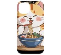 Cute Cat Eating Noodles Kawaii Cartoon Anime Food Lover Custodia per iPhone 13