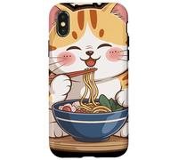 Cute Cat Eating Noodles Kawaii Cartoon Anime Food Lover Custodia per iPhone X/XS