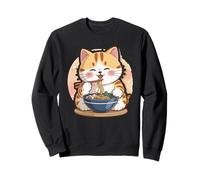 Cute Cat Eating Noodles Kawaii Cartoon Anime Food Lover Felpa