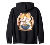 Cute Cat Eating Noodles Kawaii Cartoon Anime Food Lover Felpa con Cappuccio