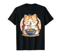 Cute Cat Eating Noodles Kawaii Cartoon Anime Food Lover Maglietta
