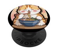 Cute Cat Eating Noodles Kawaii Cartoon Anime Food Lover PopSockets PopGrip Adesivo