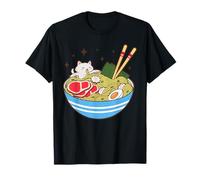 Cute Cat Eating Ramen Bowl Kawaii Food Maglietta
