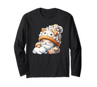 Cute Cat Grandpa Cuddles With White Kitten For Cat Lover Maglia a Manica