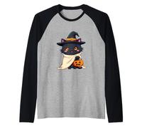 Cute Cat Halloween Pumpkin Spooky Cat Halloween Maglia con Maniche Raglan