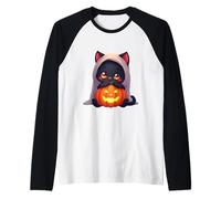 Cute Cat Halloween Pumpkin Spooky Cat Halloween Maglia con Maniche Raglan
