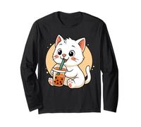 Cute Cat Kawaii Anime Bere Bubble Tea Ragazza Bambini Maglia a Manica