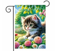 Cute Cat Little Kitten Butterfly Flowers Daisy Spring Seasonal Bandiere Verticale Durevole Flag Colore Vivido Bandiera Da Giardino Per Balcone Decorazione Cortile 30X45Cm