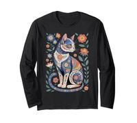 Cute Cat Lover Vintage Flowers Art Pattern Aesthetic Maglia a Manica