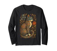 Cute Cat Lover Vintage Flowers Art Pattern Aesthetic Maglia a Manica