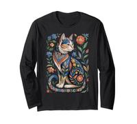 Cute Cat Lover Vintage Flowers Art Pattern Aesthetic Maglia a Manica