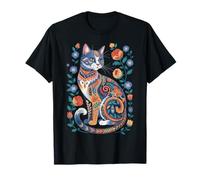 Cute Cat Lover Vintage Flowers Art Pattern Aesthetic Maglietta