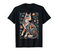 Cute Cat Lover Vintage Flowers Art Pattern Aesthetic Maglietta