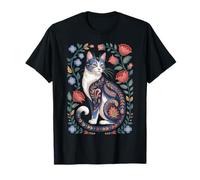 Cute Cat Lover Vintage Flowers Art Pattern Aesthetic Maglietta