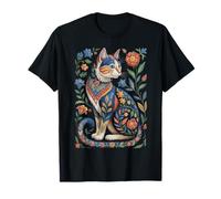 Cute Cat Lover Vintage Flowers Art Pattern Aesthetic Maglietta