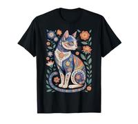 Cute Cat Lover Vintage Flowers Art Pattern Aesthetic Maglietta