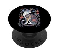 Cute Cat Lover Vintage Flowers Art Pattern Aesthetic PopSockets PopGrip Adesivo