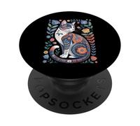 Cute Cat Lover Vintage Flowers Art Pattern Aesthetic PopSockets PopGrip Adesivo