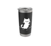 Cute Cat Minimal Pixel Art Nostalgic Retro 8-bit Gamer Bicchiere termico in acciaio inox doppia parete