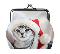 Cute Cat on Christmas Hat Portamonete Kiss Lock Borsa per il cambio Borsa per bigiotteria vintage