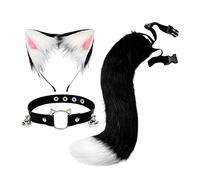 Cute Cat Orecchie Coda Cosplay Halloween Peluche Fascia Festa Adulti Adulto Nero Bianco 3 Pezzi