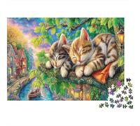 Cute Cat Puzzle 1000 Pezzi Gattini tigrati carini che dormono nella foresta regalo perfetto puzzle decompressivo educativo divertente decorazione casa
