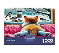 Cute Cat Puzzle da Assemblare Carta Gattino che Guarda gli Uccelli dalla Finestra Regalabile Adatto alla Famiglia 70x50cm/1000pezzi