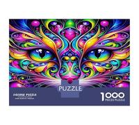 Cute Cat Puzzle da Assemblare Carta Resistente Mandala con Volto di Gatto Psichedelico Decorazione per Casa Collezionabile 38x26cm/1000pezzi