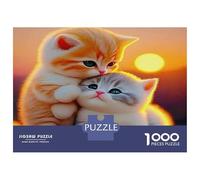 Cute Cat Puzzle da Assemblare Carta Riciclata Due Gattini che Si Abbracciano al Tramonto Gioco Educativo Adatto alla Famiglia 52x38cm/1000pezzi