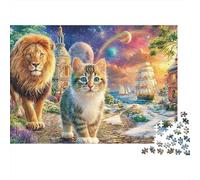Cute Cat Puzzle in Cartone Extra Spesso Da 1000 Pezzi, Lion & Kitten, Allenamento Mentale, Regalo Divertente, Attività, Decorazione Parete, Arte 52x38cm/1000pcs