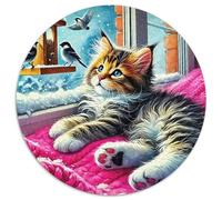 Cute Cat - Puzzle rotondo da 1000 pezzi, per adulti e bambini, geografia, puzzle per adulti, 1000 pezzi (67,5 x 67,5 cm)