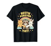 Cute Cat Raccoon Bunny Rainbow Bestie Forever per bambini Maglietta