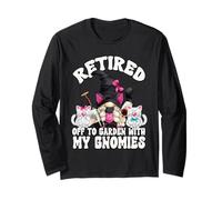 Cute Cat Retired Mom GNOME for Cat Grandma Wine Retirement Maglia a Manica