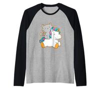 Cute Cat Riding Unicorn Magical Feline Design Maglia con Maniche Raglan