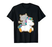 Cute Cat Riding Unicorn Magical Feline Design Maglietta