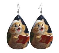 Cute Cat Sing Christmas Carols Orecchini In Pelle Moda Orecchino In Pelle Leggera Orecchini Da Donna Per Donne Carnevale