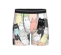 Cute Cat Uomo Gamba Lunga Boxer Shorts Traspirante Stretch Trunks Cartoon Gattino Boxer Slip per Uomo Comfort Biancheria Intima Mutande, Nero , M