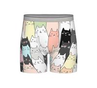 Cute Cat Uomo Gamba Lunga Boxer Shorts Traspirante Stretch Trunks Cartoon Gattino Boxer Slip per Uomo Comfort Biancheria Intima Mutande, Grigio, XL