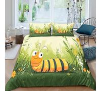 Cute caterpillarSet Di Copripiumino ultra microfibra Set di 3 Pezzi stampa di 3D cerniera nascosta Cartoon garden scene copripiumino incluso federe aiosa ultra morbido for ragazze Single（140x200cm）