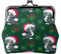 Cute Cats Christmas Hat Pattern Buckle Portamonete in pelle Vintage Pouch Kiss Lock Change PurseWallets for Women Girls