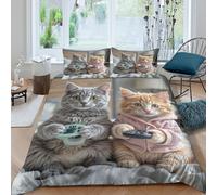 Cute cats gamingcopripiumino ultra microfibra 3 pezzi motivo 3D con cerniera Playful pet lifestyle Set Di Copripiumino incluso federe per cuscini aiosa for bambini e adolescenti King（220x240cm）